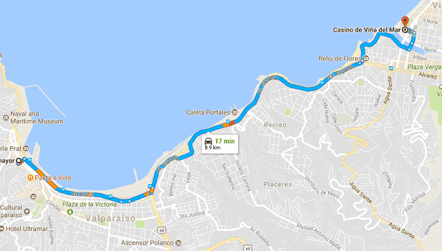 Viagem de carro de Valparaíso a Viña del Mar