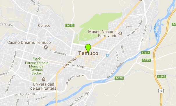 Mapa de Temuco, no Chile