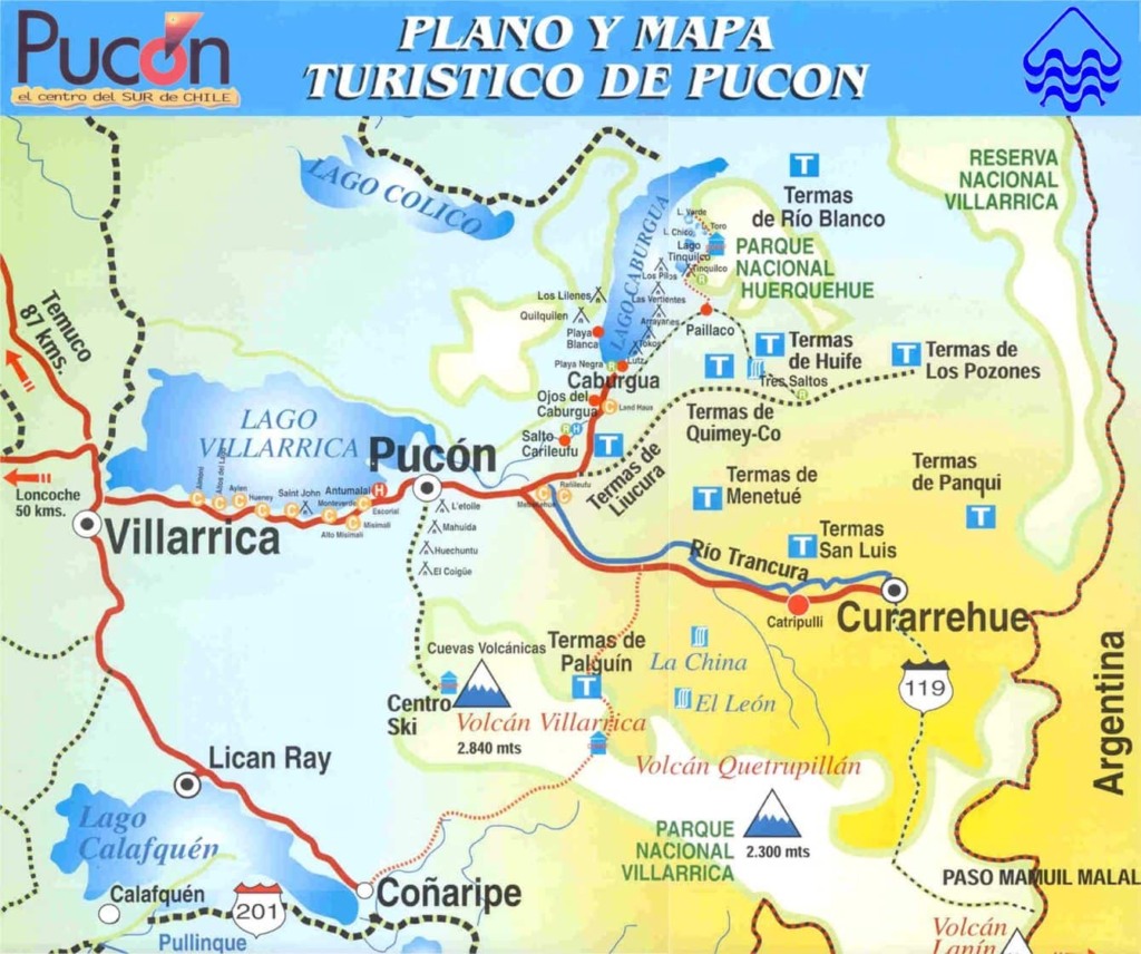 Mapa turístico de Pucón, no Chile