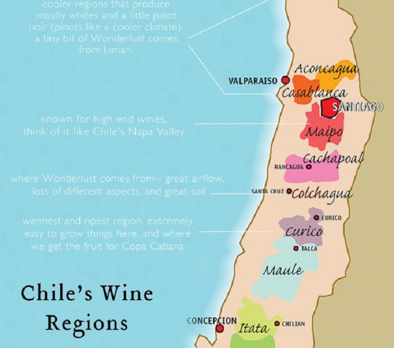 Rota dos vinhos no Chile: Regiões