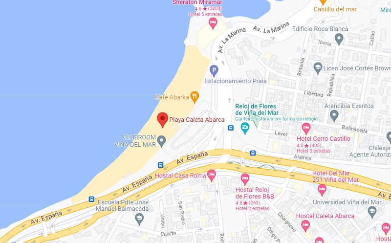 Mapa da praia Caleta Abarca em Viña del Mar